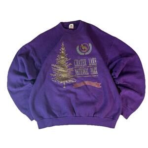 Vintage Crater Lake National Park Pullover Sweatshirt Nature Outdoor Purple XL